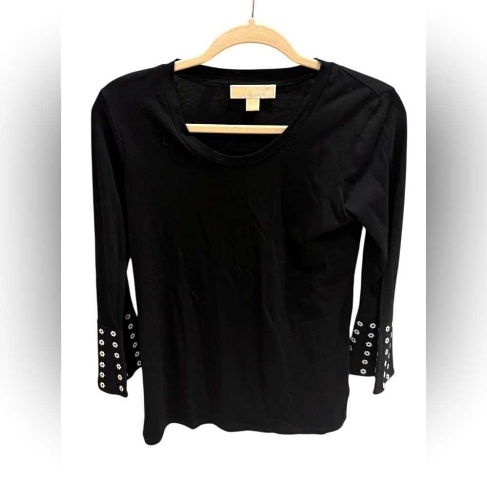 Michael Kors Women's Blouse Black Long Bell Sleeve Scoop Neck Size XS
